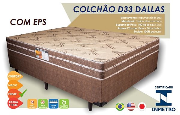 Cama Box Dallas - Espuma Selada D-33 17cm - 100% poliester 59cm Altura