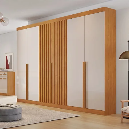 Guarda Roupa Casal Ripado 6 Portas Em Mdf Siena Bianchi Cor Nature/off White