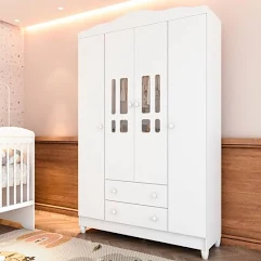 Guarda Roupa Infantil 4 Portas 2 Gavetas Ariel BRANCO C/ BETULA