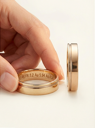 Aliança De Ouro 18k - Retangular com Frisos 5,20MM