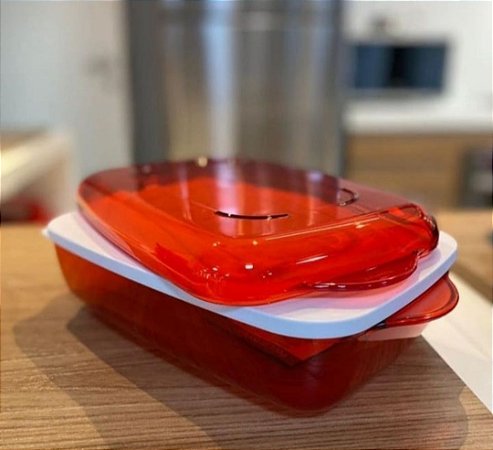 Tupperware Microplus Retangular 1,7 litros Vermelha - Tati só Tupperware