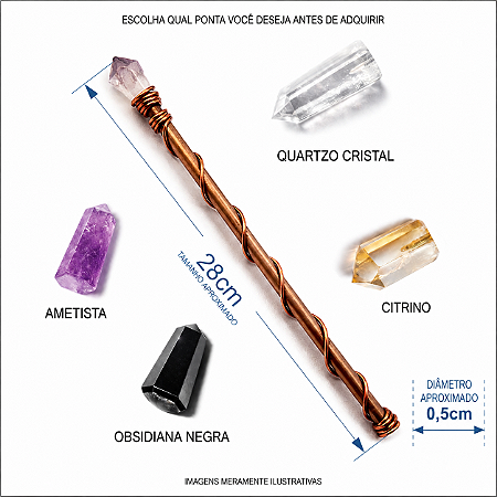 Varinha de cobre com cristal - 0,5 cm diâmetro (Emissão e limpeza de energia)