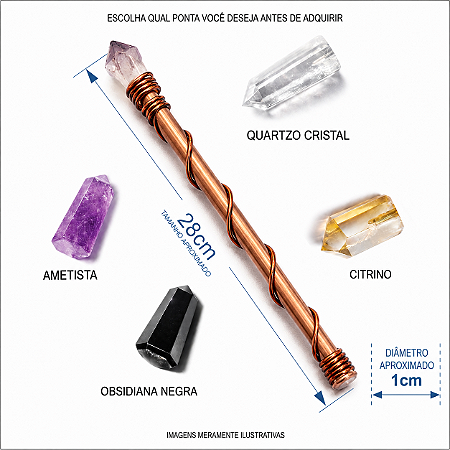 Varinha de cobre com cristal - 1 cm diâmetro (Emissão e limpeza de energia)