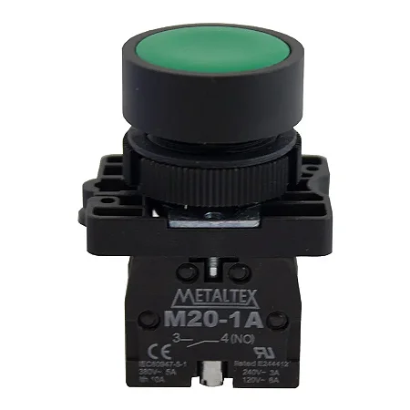 Botão Pulsador Verde 1NA P20AFR-G-1A Metaltex