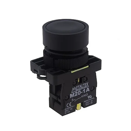 Botão Pulsador 22mm 1NA P20AFR-B-1A Preto Metaltex