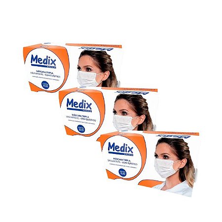 COMBO - 3 Caixas de Máscara Tripla Descartável com Elástico