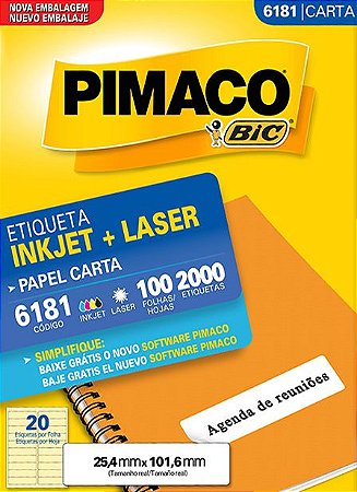 ETIQUETA INKJET/LASER CARTA 25,4 x 101,6 C/100 FLS PIMACO 6181