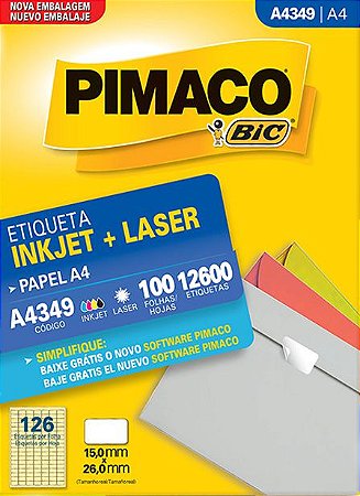 ETIQUETA INKJET/LASER A4 15,0 x 26,0 C/100 FLS PIMACO A4349