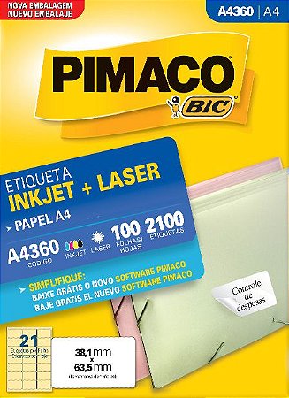 ETIQUETA INKJET/LASER A4 38,1 x 63,5 C/100 FLS PIMACO A4360
