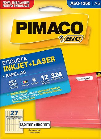 ETIQUETA INKJET/LASER A5 12,0 x 50,0 C/12 FLS PIMACO A5Q-1250