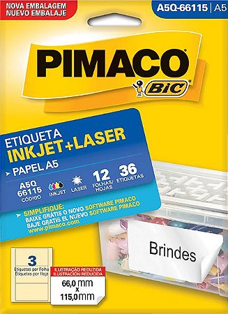 ETIQUETA INKJET/LASER A5 66,0 x 115,0 C/12 FLS PIMACO A5Q-66115