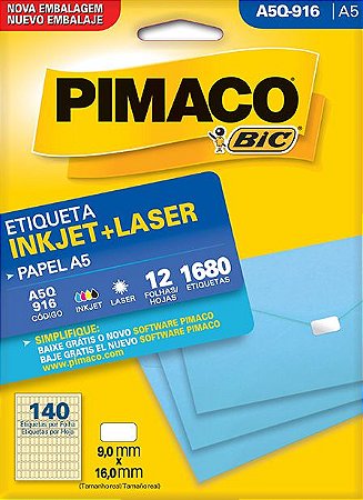 ETIQUETA INKJET/LASER A5 9,0 x 16,0 C/12 FLS PIMACO A5Q-916