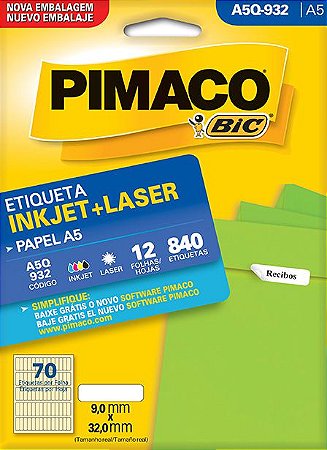 ETIQUETA INKJET/LASER A5 9,0 x 32,0 C/12 FLS PIMACO A5Q-932