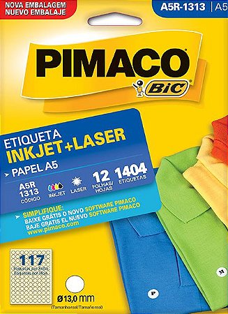 ETIQUETA INKJET/LASER A5 13,0MM C/12 FLS PIMACO A5R-1313