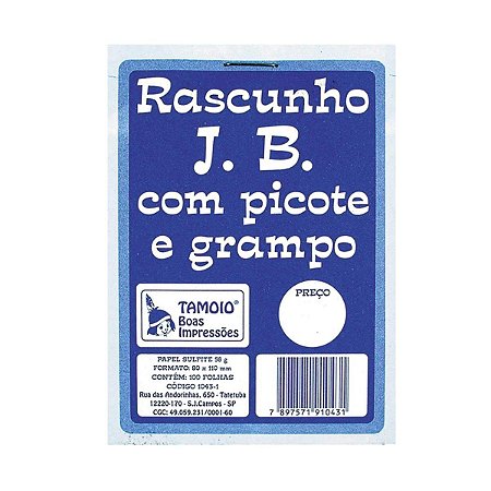 BLOCO RASCUNHO J.B. PICOTE E GRAMPO C/100 FOLHAS TAMOIO 1043-1