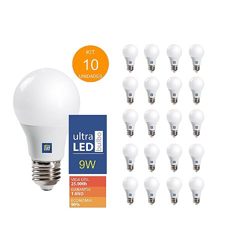 KIT 10 Unidades - LED 9W 3000K Amarela