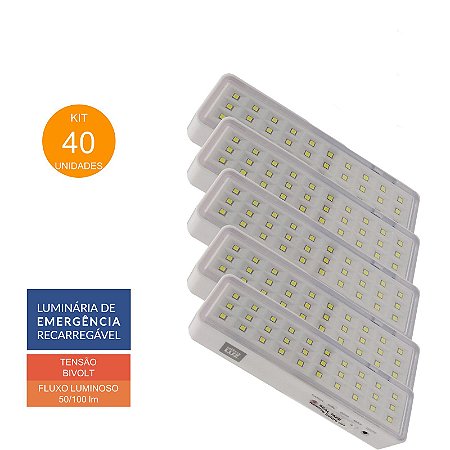 KIT 40 Unidades - Luminária de emergência 30 LEDS