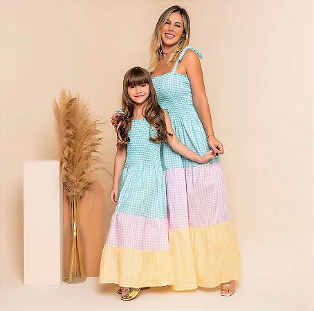 tal mãe tal filha vestido xadrez colorido - Tal Mãe Tal Filha