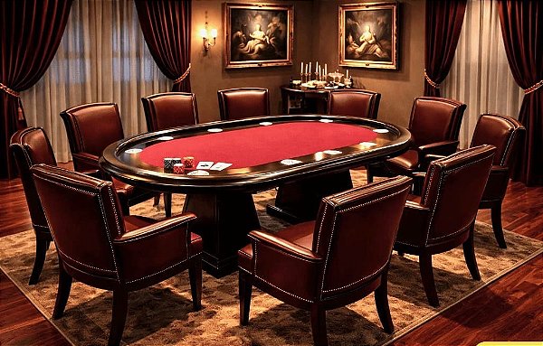 Mesa de Poker Profissional 8 lugares com porta copos