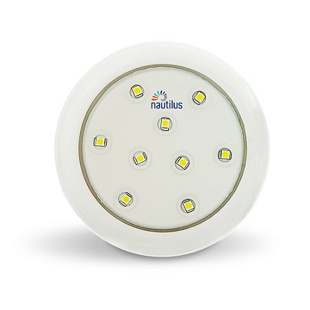 LUMINARIA LED BRANCO FRIO 9W 12V CORPO BR 80MM P/PISCINAS - ROSCA FIX. BSP NAUTILUS