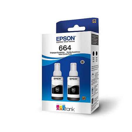 KIT GARRAFA DE TINTA EPSON PARA ECOTANK 70ML T664 - COM 2 UNIDADES PRETO