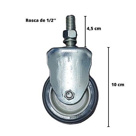 Rodizio para Móveis Cinza 3'' Rosca Fixa