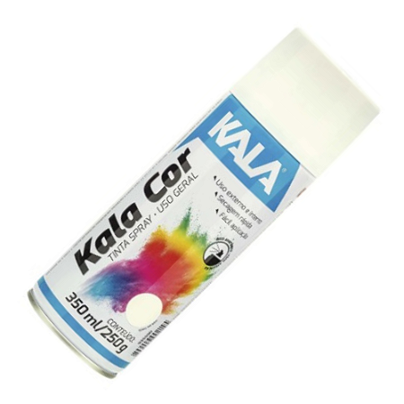 Tinta Spray Branco Brilhante Kala Color Uso Geral 350ml Kala Aerossol Secagem Rápida Gesso Cerâmica Aerosol