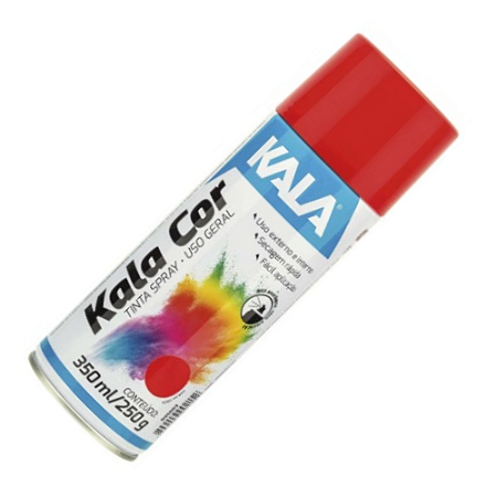 Tinta Spray Vermelho Kala Color Uso Geral 350ml Kala Aerossol Secagem Rápida Gesso Cerâmica Aerosol