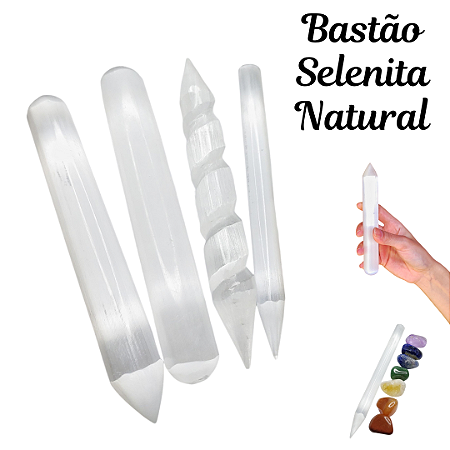 Bastão Caneta Selenita Massageador Lapidado Natural