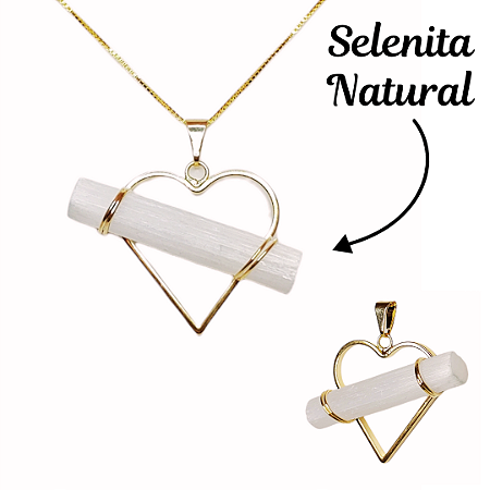 Pingente Selenita Natural Coração 4cm