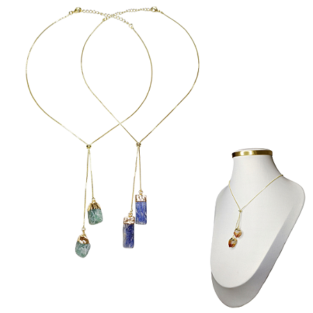 Colar Choker Ajustável 2 Pedras Banhado Ouro Prata
