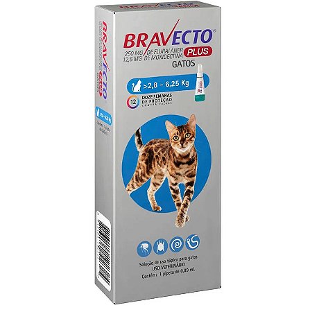 Antipulgas e Carrapatos para Gato Bravecto Plus 2,8 - 6,25 Kg
