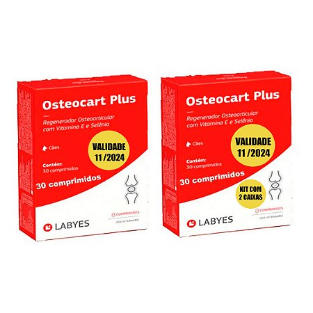 Kit com 2 Caixas de Regenerador Osteoarticular Osteocart Plus  Cada caixa tem 30 comprimidos