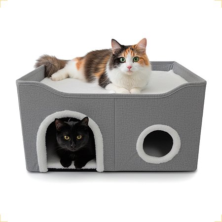 Casinha com Cama, Almofada e Arranhador Pet 2 Andares Gatos até 8kg