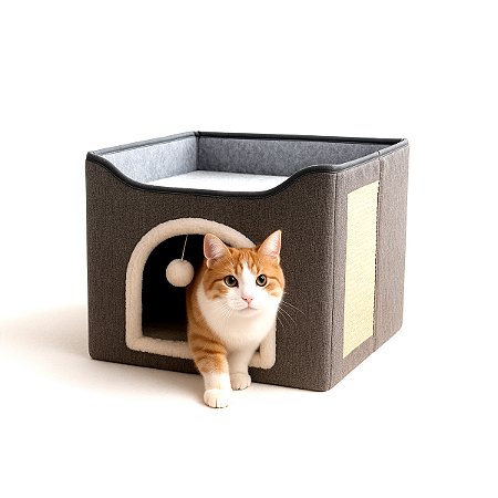 Casa Cubo para Gatos com Arranhador e Brinquedo