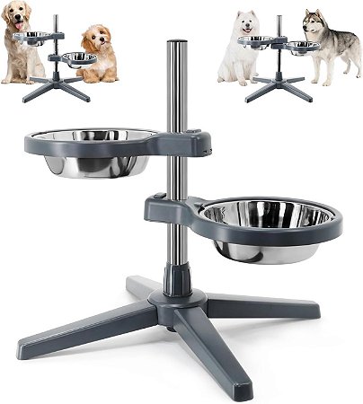 Comedouro E Bebedouro Elevado ajustável Confortável Cães E Gatos M