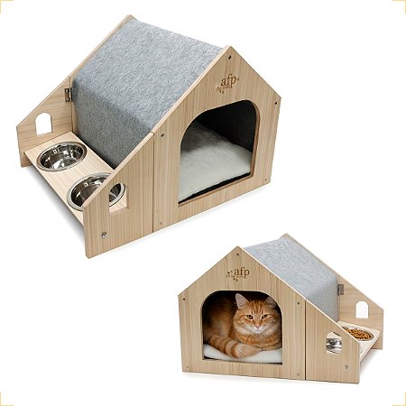 Casinha de Gato Multiuso Arranhador, Alimentador/comedouro, Esconderijo