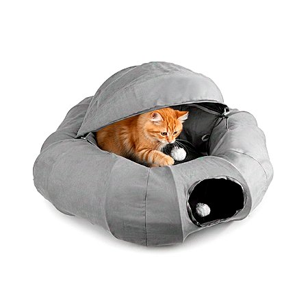 Cama para Gatos com Túnel e Tenda Acoplada 2 em 1 AFP - CINZA