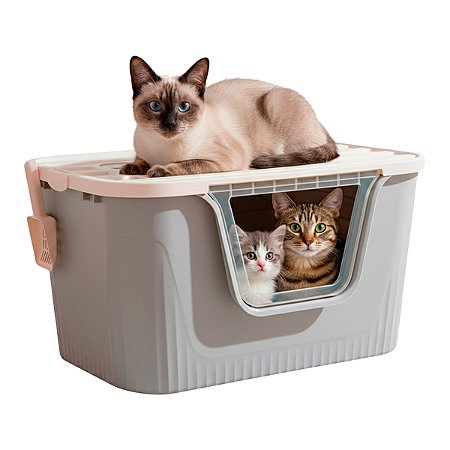 Caixa de Areia Fechada Banheiro de Gatos Grande 80x42x54 ANIMAUX  - CINZA