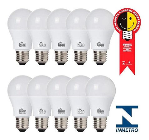 Kit 10 Lâmpada Bulbo Led 9w Branco Frio 6500k Bivolt Kian
