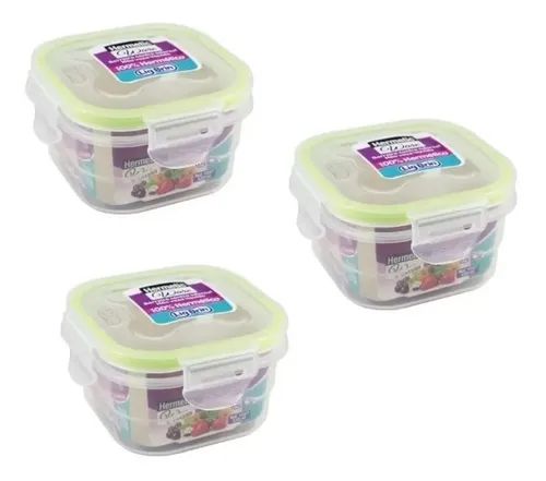 Jogo 3 Potes Herméticos Quadrado Plástico 330ml Lig Brin