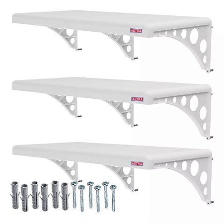 Kit 3 Prateleira Plástica Multiuso C/ Suporte 63x20 Cm Astra Branco 25kg