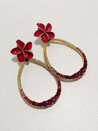 Brinco dourado pedrarias rosa - LOJINHA DA TABATA