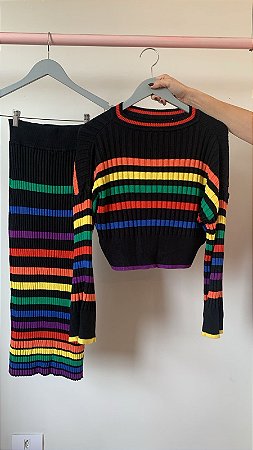Conjunto tricot listrado ByNv - Tam PP - LOJINHA DA TABATA