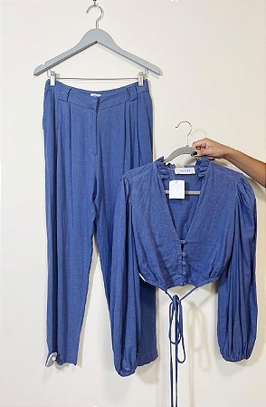 Conjunto linho azul petróleo Iorane - tam 40