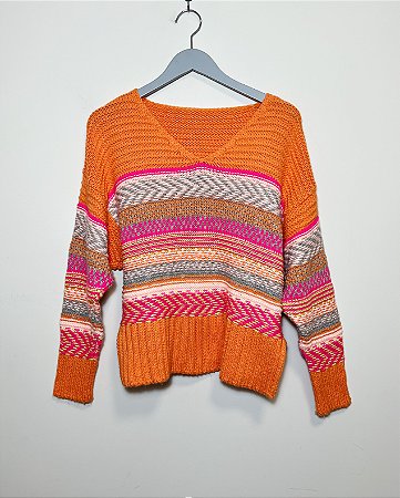 Suéter tricot multicolorido  - tam G