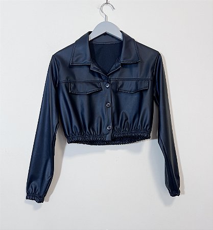 Jaqueta cropped pu preta - tam P