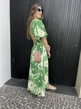 Vestido midi folhagens FARM - Tam M
