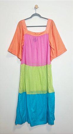 Vestido longo color block Cantão - tam M