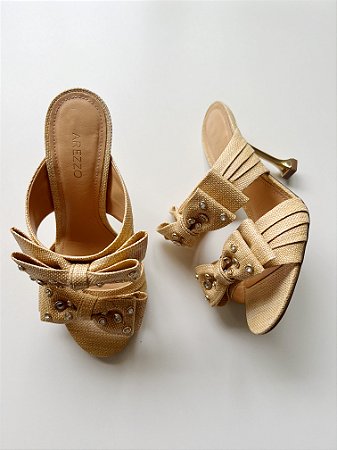 Tamanco salto bege com laço Arezzo - Tam 36